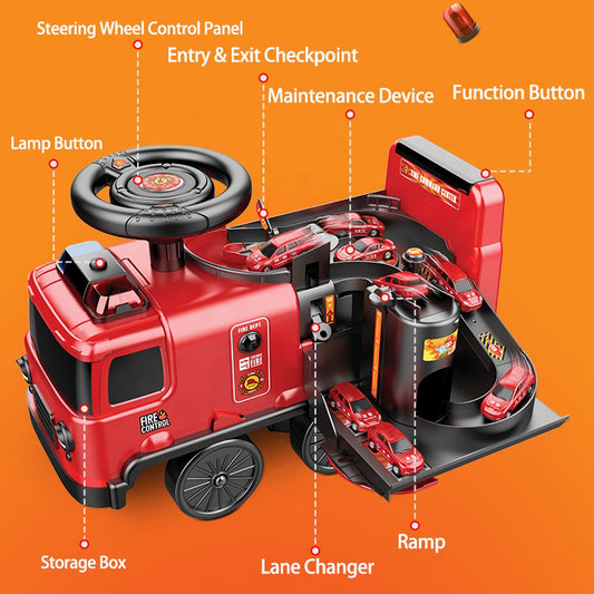 ミニカー&コース付き足けり乗用玩具 消防車 アドベンチャー 4台セット 販促動画付📹